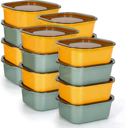 Skiennix 16 Pcs Square Food Storage Containers - BPA-Free Meal Prep Containers for School & Travel | Yellow & Avocado Green