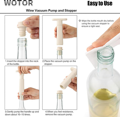 WOTOR Wine Stoppers Vacuum, Wine Saver, Wine Pump Vacuum Stoppers, Wine Preserver, Reusable Bottle Sealer Keeps Wine Fresh (Cream, 24 Pieces)