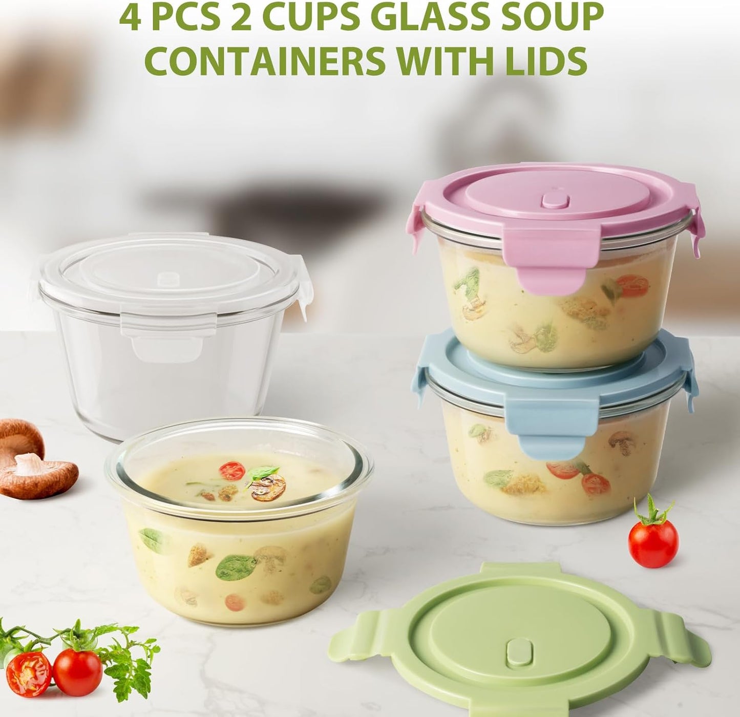 Skiennix 16oz Glass Meal Prep Containers - Airtight BPA-Free Borosilicate Storage | 4-Pack, Microwave & Dishwasher Safe