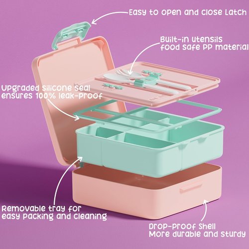Fimibuke Kids Bento Lunch Box Set - 4 Compartments, Insulated Bag, Water Bottle & Utensils | Perfect Birthday Gift for Ages 3-12