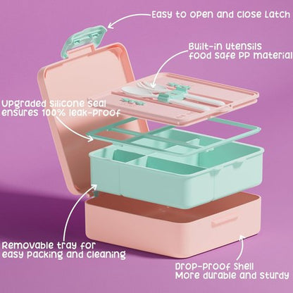 Fimibuke Kids Bento Lunch Box Set - 4 Compartments, Insulated Bag, Water Bottle & Utensils | Perfect Birthday Gift for Ages 3-12