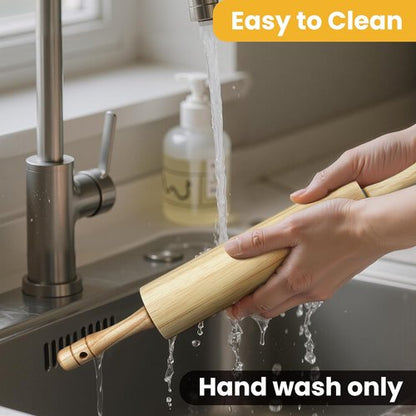 KARRYOUNG Rubber Wood Rolling Pin - Durable Kitchen Dough Roller with Handles | Perfect for Pizza, Bread, and Tortillas