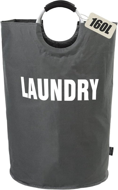 DOKEHOM XX-Large Laundry Basket - 160L Collapsible Hamper in Dark Grey | Foldable Washing Bin