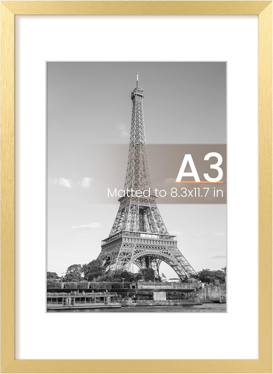 Upsimples A3 Picture Frame - Elegant Gold Wall Hanging Frame for 8.3x11.7 or 11.7x16.5 Photos | 1 Pack
