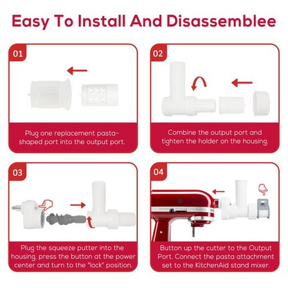 Gourmet 6 IN 1 Pasta Maker Attachment for Kitchenaid Stand Mixer with 6 Different Shapes of Pasta Outlet & Cleaning Brush, Durable Pasta Press Attachments for Kitchen Aid Accessories, Dishwasher Safe