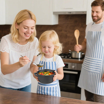 Skiennix Mini Dutch Oven - 6 Pcs Round Cast Iron Cocotte Pots with Lids & Dual Handles - 8 oz Black