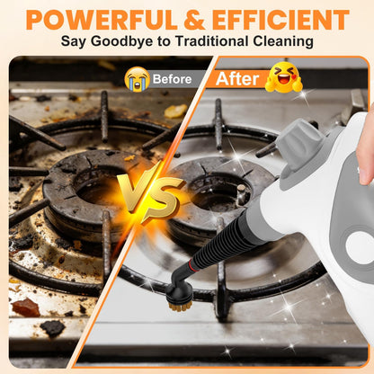 Skiennix Handheld Steam Cleaner - Portable Pressurized Steamer with 15 Accessories for Multi-Surface Cleaning | Grey Cap & Handle