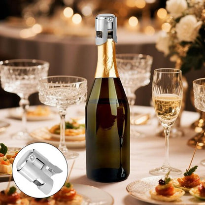 2pcs Champagne Stoppers, Stainless Steel Sparkling Wine Glass Bottle Save Sealer with Locking Clamp Leak-Proof Reusable Champagne Cork for Prosecco Cava Keep Bubbles Fresh