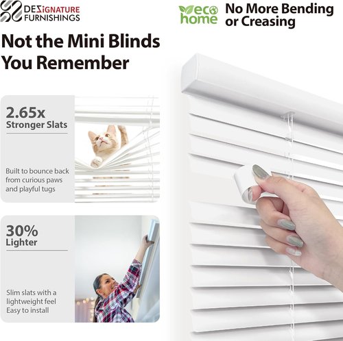 DEZ FURNISHINGS Cordless Mini Blinds - Flexible Slats, 46" W x 48" H, Pearl White