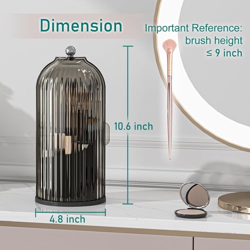 GAXmi Makeup Brush Holder - 360° Rotating Waterproof Organizer for Beauty Brushes | Black-Grey