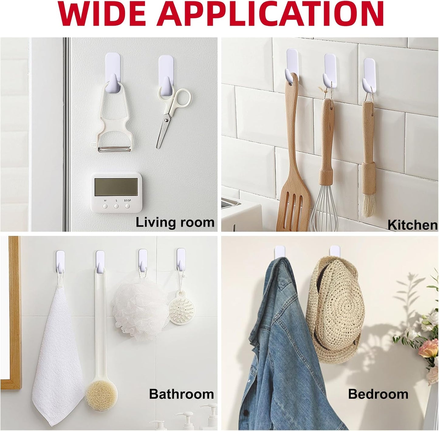 Skiennix Heavy Duty Wall Hooks - 10 Large Damage-Free Adhesive Hooks for Keys, Coats & More