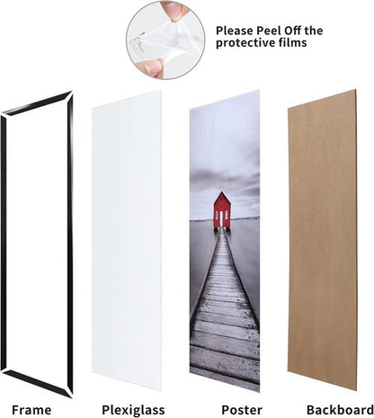 ELSKER&HOME 16x24 Black Poster Frame Set - Sturdy, Scratch-Proof Design for Horizontal or Vertical Mounting