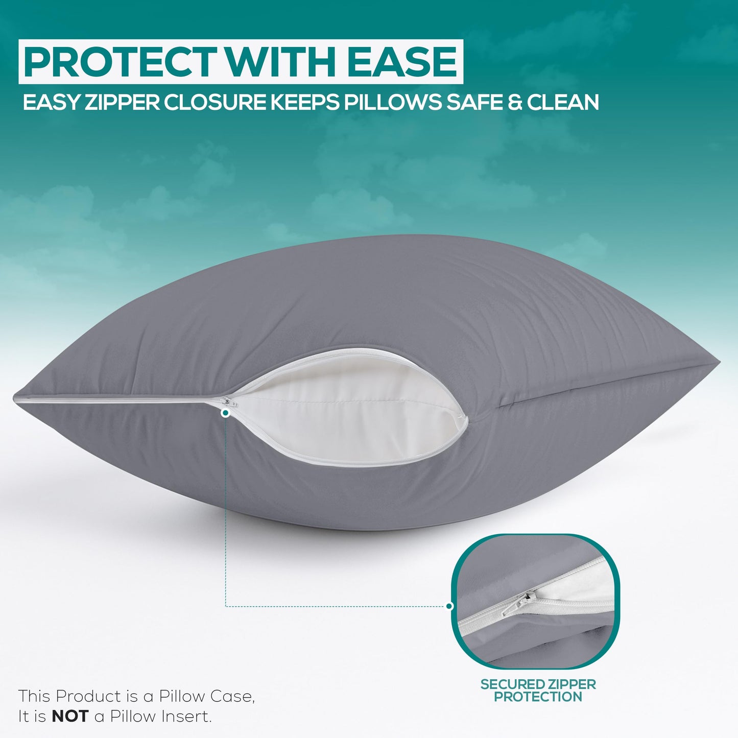 Utopia Bedding Premium 100% Waterproof Pillow Protectors with Zipper Queen Size (Set of 2), Bed Bug and Dust Mite Proof Zippered Pillow Covers, Pillow Encasement Cases, Gray