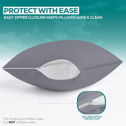 Utopia Bedding Premium 100% Waterproof Pillow Protectors with Zipper Queen Size (Set of 2), Bed Bug and Dust Mite Proof Zippered Pillow Covers, Pillow Encasement Cases, Gray