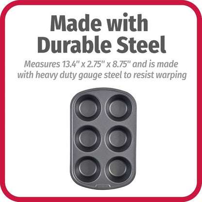 GoodCook Jumbo Texas Muffin Pan - 6-Cup Nonstick Steel Bakeware | Gray Finish
