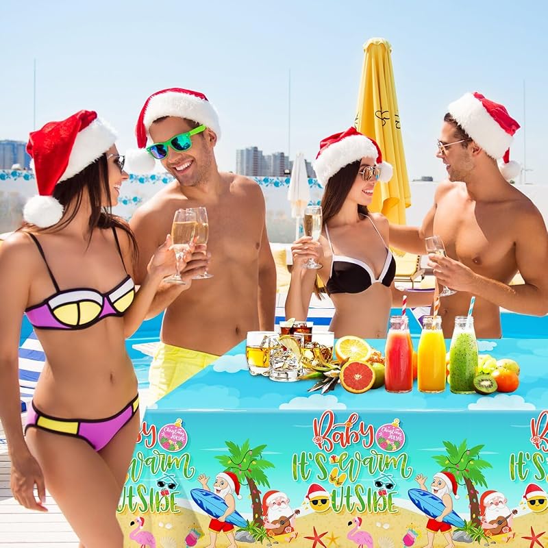 Disposable Christmas in July Tablecloth Set, 3 Pack 70x43 in – Summer Beach Party