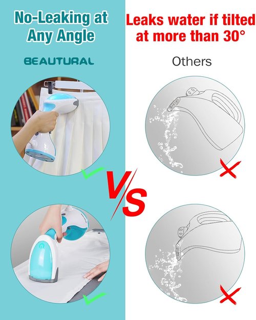 Beautural Steamer for Clothes - Portable Handheld Fabric Wrinkle Remover | Fast 30-Second Heat-Up, Auto-Off, Large Tank