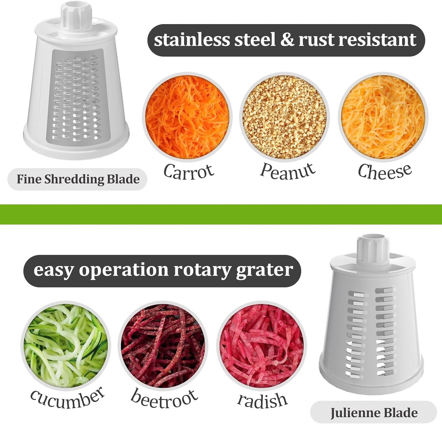 Ourokhome Cheese Grater - Crank Cheese Shredder & Mandoline Slicer with 5 Blades | Strong Suction Base, Black