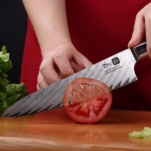 Dnifo Chef Knife, Damascus VG-10 Steel 8 inch Professional Sharp Kitchen Knife, Japanese Chef Knives Full Tang Half Bolster Cooking Damascus Knife, Anti-rusting Forged Damascus Chef's Knife