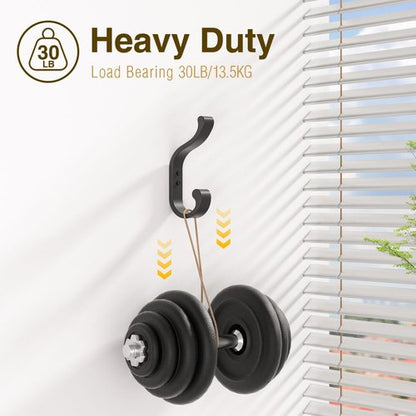 Bussdis Coat Hooks - Heavy Duty Wall Mount Hangers for Towels & Bags | Holds Up to 30 lbs, Black, 4 Pack