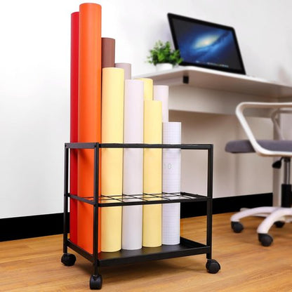 Blueprint Storage Rack Cart - 20-Slot Metal Holder with Double-Layer Grids for Secure Organization