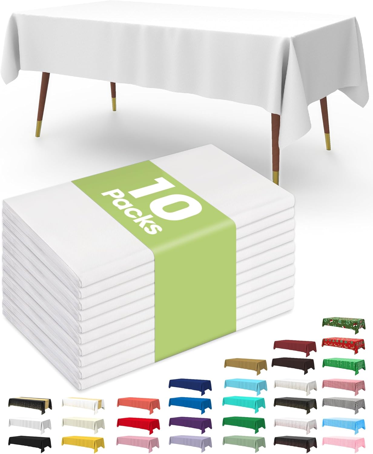 Pureegg Disposable Table Set - 10 Pack of 54''x108'' Tablecloths & 14''x108'' Runners, Leakproof & Stain-Resistant for Events