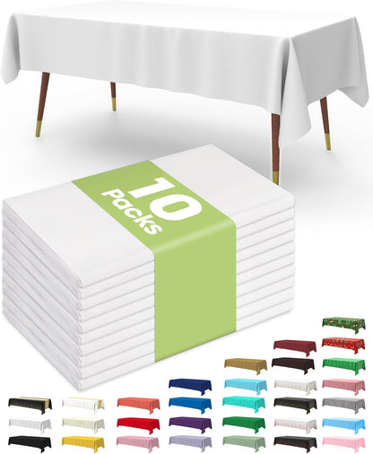 Pureegg Disposable Table Set - 10 Pack of 54''x108'' Tablecloths & 14''x108'' Runners, Leakproof & Stain-Resistant for Events