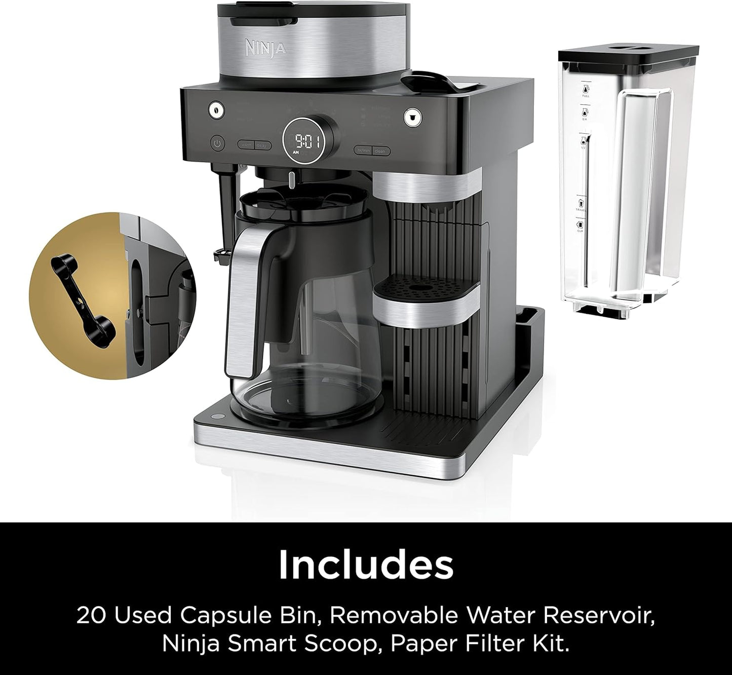 Ninja Espresso Maker - 3 Brew Styles & Built-in Frother | Single-Serve Coffee & Nespresso Compatible, Black