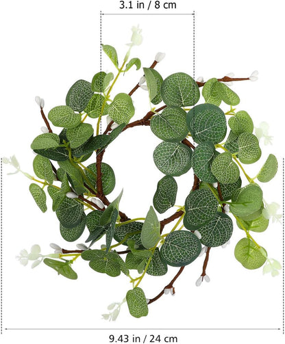 Zerodeko Easter Candle Ring Set - Eucalyptus Leaves Wreath Pillar Holders | Mini Green Decor 8cm