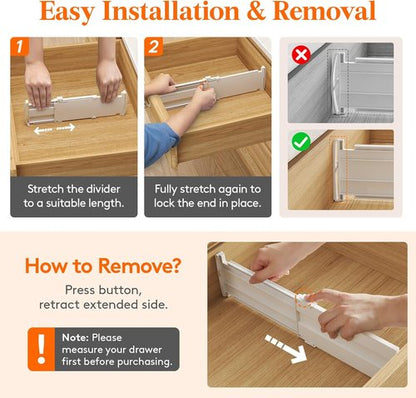 Lifewit Drawer Dividers - Expandable 12-Pack Adjustable Organizers for Clothes | 27-42cm/10.5-16.5" - White