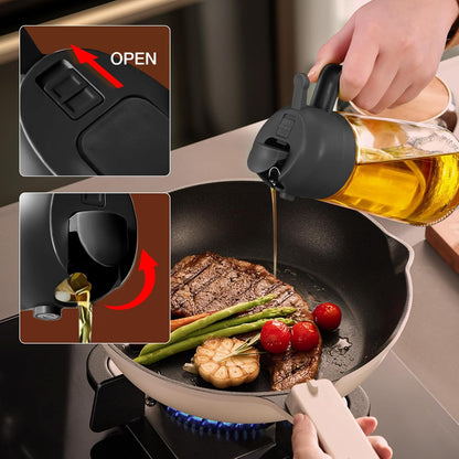 YARRAMATE Olive Oil Dispenser - Food-Grade 2-in-1 Glass Sprayer for Cooking | 16oz/470ml (Black)