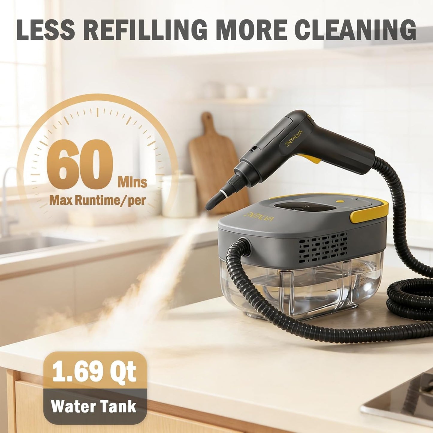 Skiennix Steam Cleaner - 1600W Handheld High-Pressure Steamer with 1.69QT Tank & 15 Accessories for Home Cleaning
