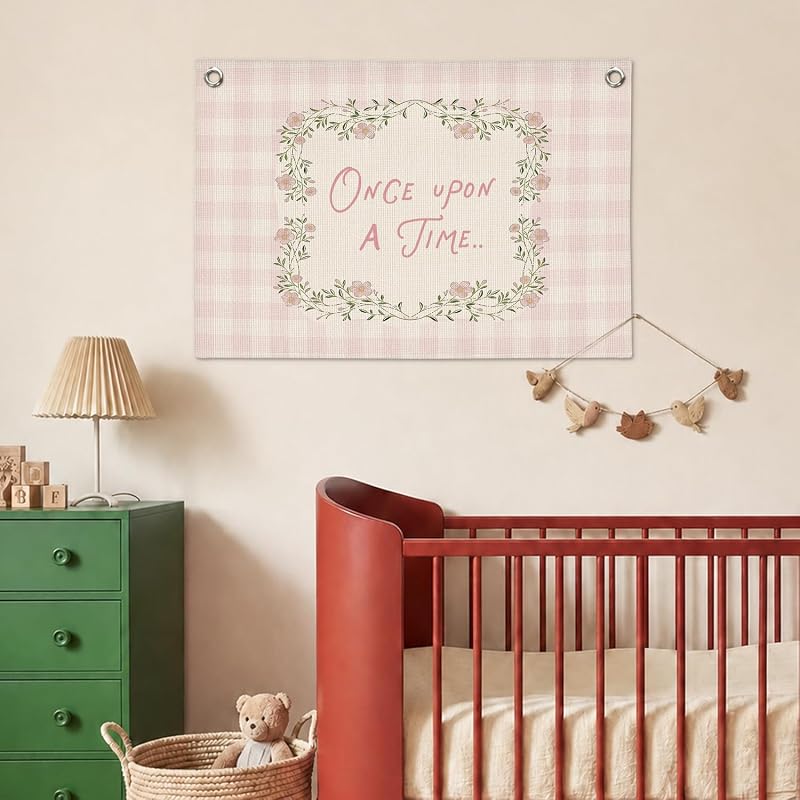Once Upon A Time Nursery Banner 30x20 Inch - White Linen Look