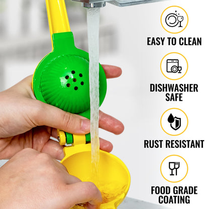 Zulay Kitchen Metal 2-in-1 Lemon Squeezer - Sturdy Max Extraction Hand Juicer Lemon Squeezer Gets Every Last Drop - Easy to Clean Manual Citrus Juicer - Easy-Use Lemon Juicer Squeezer - Yellow/Green