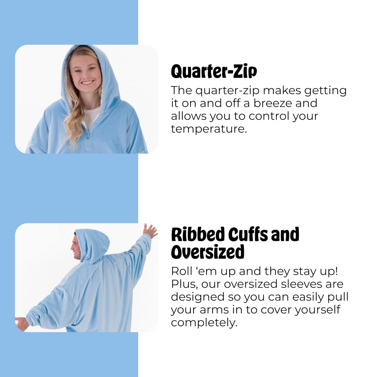 THE COMFY Original Quarter-Zip | Floor Length Sherpa Lined Microfiber Fleece Wearable Blanket, Oversized Design with Hood and Pocket, From Shark Tank, for Women & Men, Warm and Cozy Gifts