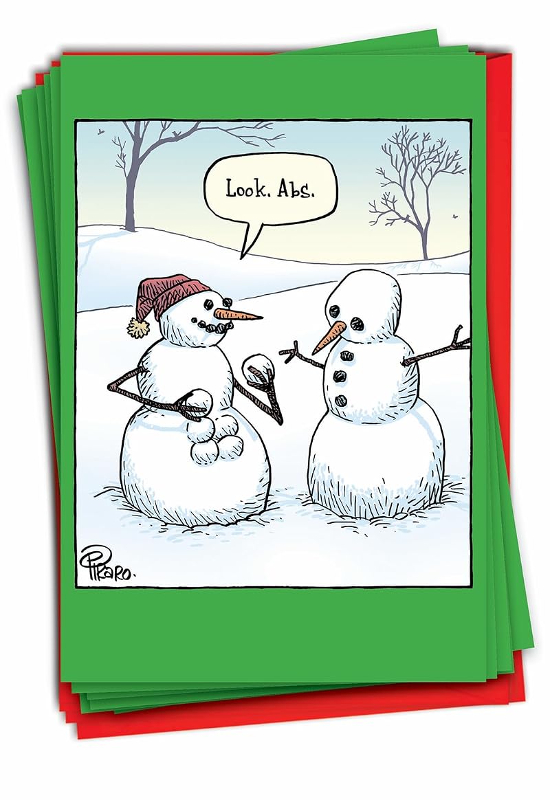 Snowman Abs Merry Christmas Greeting Card Set - 12 Pack (NobleWorks C9477XSG-B12x1) - Variation: Snowman Abs