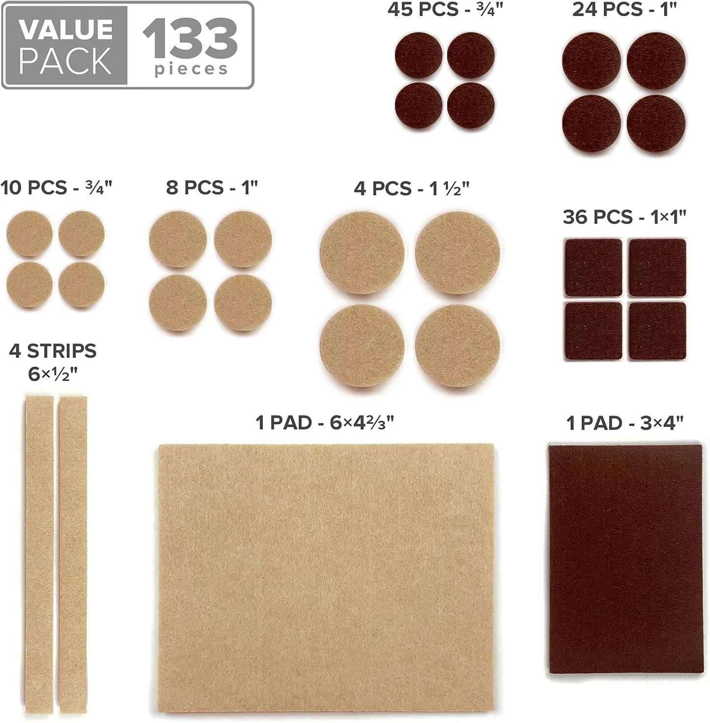 X-PROTECTOR Felt Furniture Pads - 133 Premium Pads for Wood Floor Protection | Brown & Beige