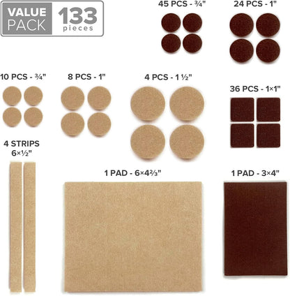 X-PROTECTOR Felt Furniture Pads - 133 Premium Pads for Wood Floor Protection | Brown & Beige