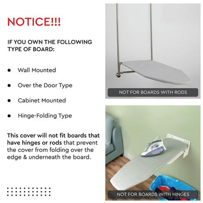 Encasa XO Ironing Board Cover and Pad 49"x18" - 4mm Felt & 2mm Foam Metallized Silver Iron Board Cover with Padding - Heat & Scorch Resistant, Non Slip, Bungee Elasticated, 3 Fasteners Silver Luxury