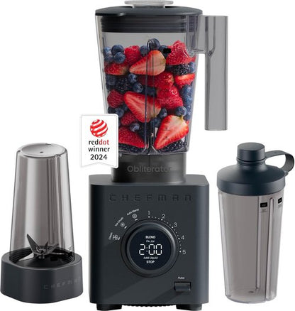 Chefman Obliterator 48 oz Countertop Blender - Powerful 1380W Motor for Smoothies & Ice Crushing | Midnight Finish