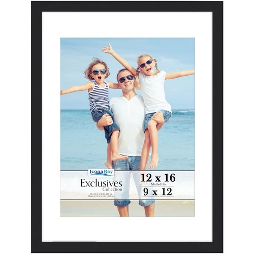 Icona Bay - 12x16 Black Picture Frame with Mat to 9x12 Image - Sturdy Wood Composite Poster Frame - Modern Style Frames - Wall Mount Only - Exclusives Collection
