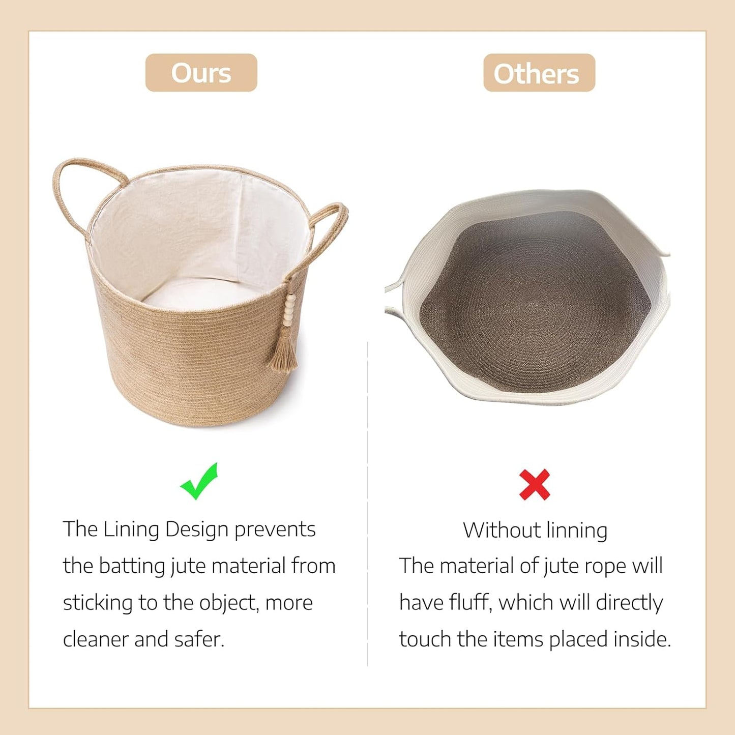 Mkono Woven Storage Basket - Decorative Natural Rope Organizer Bin with Wooden Bead Accents | 16" W × 13.8" L