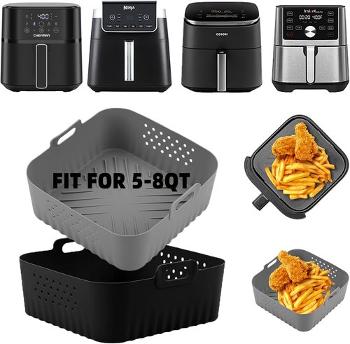 COSORI Air Fryer Silicone Liners - Reusable Square Liners for 5QT, 5.8QT, 6QT, 6.8QT | 2 Pack