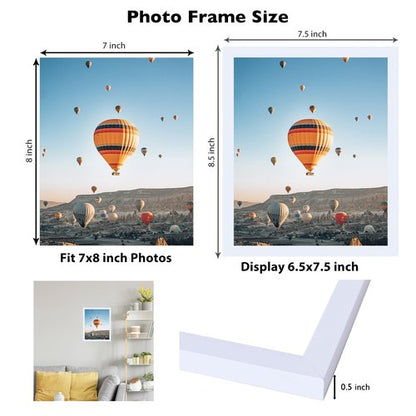 JCJMY 7x8 Picture Frame White for Wall Hanging or Tabletop, Wall Mounting Horizontally or Vertically, 7 x 8 Wall Gallery Poster Photo Frame with Shatter Resistant Plexiglass, White