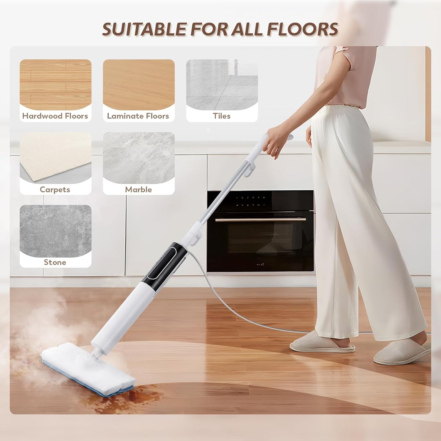 Skiennix Steam Mop - 3 Steam Modes & Quick 15s Heat-Up | 284℉ Powerful Cleaning for Wood, Marble, Tile & Hardwood Floors - 3 Mop Pads Included
