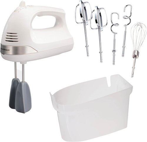 Hamilton Beach 6-Speed Electric Hand Mixer - Powerful 275W Motor, Whisk & Dough Hooks, Easy Clean, White