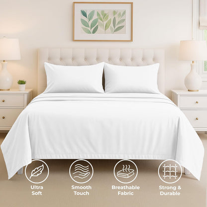 Pure Bedding Queen Sheet Set - 4-Piece Luxury White Bed Sheets | Soft 1800 Brushed Microfiber, Deep Pocket Design