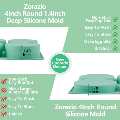 Skiennix 4-Inch Round Silicone Baking Mold - Non-Stick 6-Cavity Muffin Top Pan | 2-Piece Set