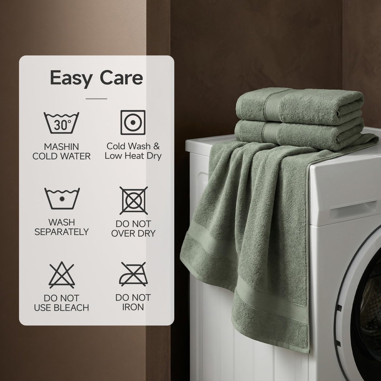 REDKISS 4 Pack Gray Cotton Cotton Bath Towels - Extra Large, Super Absorbent, Quick Dry Towels Set for Bathroom, Spa, Gym, and Travel - Luxury, Plush, 27x55 inch