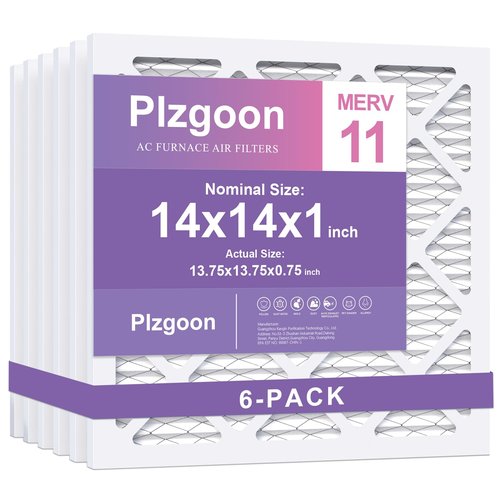 Plzgoon 14x14x1 Air Filter MERV 11 (6 Pack) MPR 1000 HVAC Pleated A/C Furnace Filters Compatible with Air Conditioner AC Furnace Systems (Exact Dimensions: 13 3/4x13 3/4x3/4 Inches)